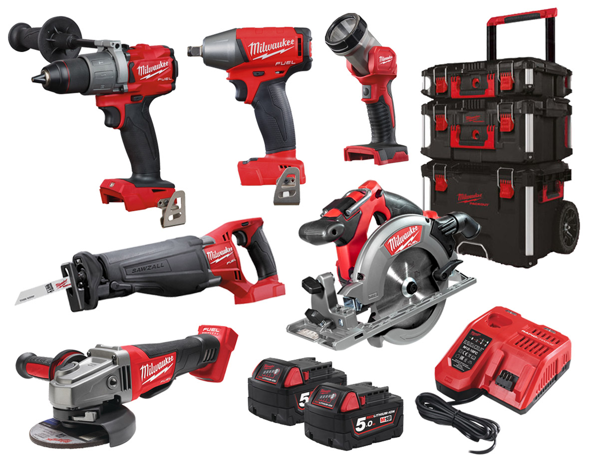 Milwaukee M18 FPP6H2-502B Packout Powerpack 6 Machines 18V 5.0Ah Redlithium-Ion Brushless