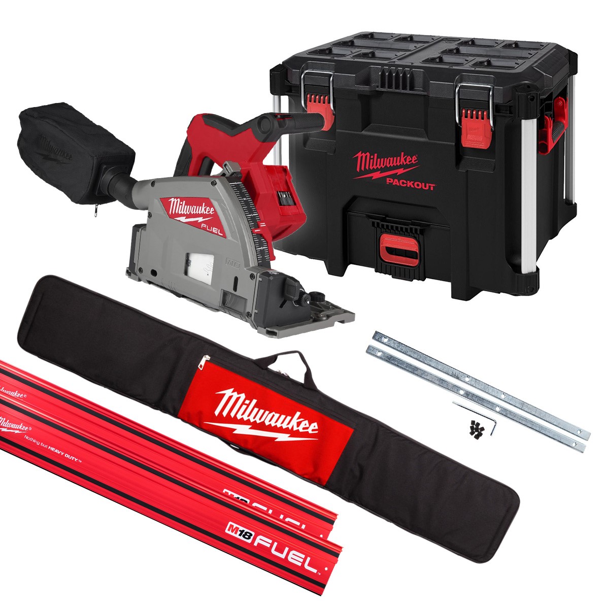 Milwaukee M18FPS55-0PSET M18 FPS55-0P Scie plongeante sans fil 18V sans batteries ni chargeur + 2 x rail de guidage 1400mm + pinces + sac dans la bo&icirc;te &agrave; outils PACKOUT&trade;