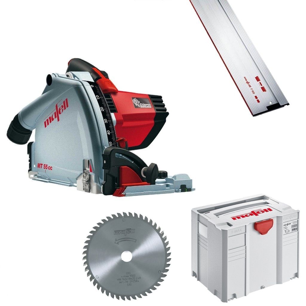 Mafell 1P0467 MT55 CC FAN-SET Drop-in saw in T-Max + Guide rail 160cm