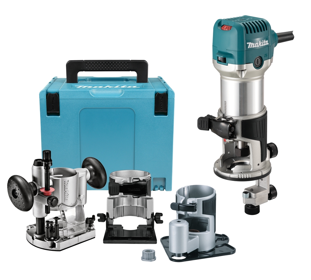 Makita RT0702CX3J Affleureuse avec différents pieds dans Mbox