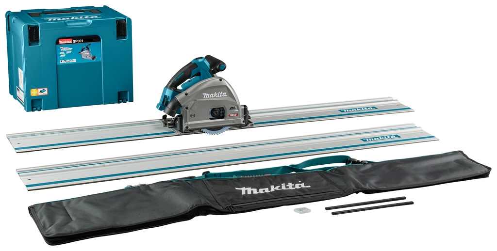 Makita SP001GZ06  Scie circulaire Accu 40V Max excl. batteries et chargeur avec émetteur AWS + 2 x rail de guidage 1500mm + bandes de connexion + sacoche