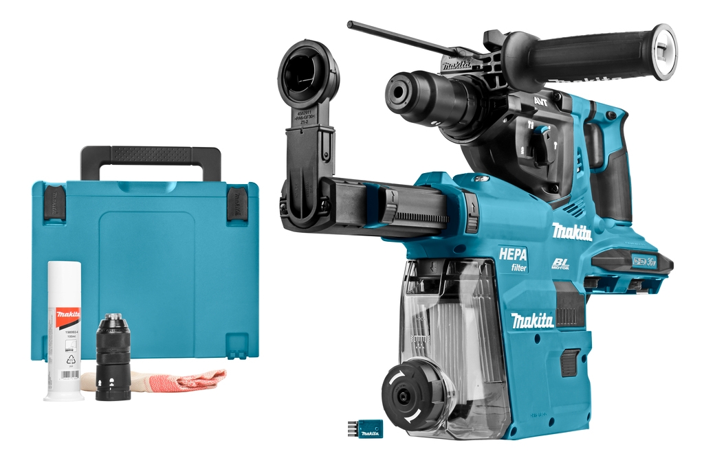 Makita DHR283ZWJU Marteau combiné 2 x 18V avec aspiration et émetteur AWS sans batteries ni chargeur