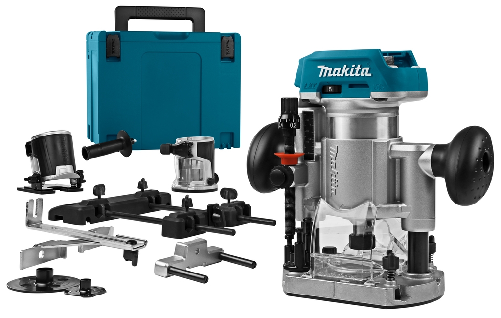 Makita DRT50ZJX9 Affleureuse 18V + Adaptateur de rail de guidage