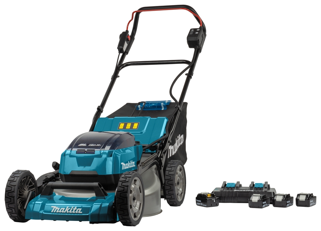 Makita DLM530PT4 Tondeuse sans fil 53 cm 2 x 18V avec 4 x 5.0Ah Li-Ion batteries et double chargeur