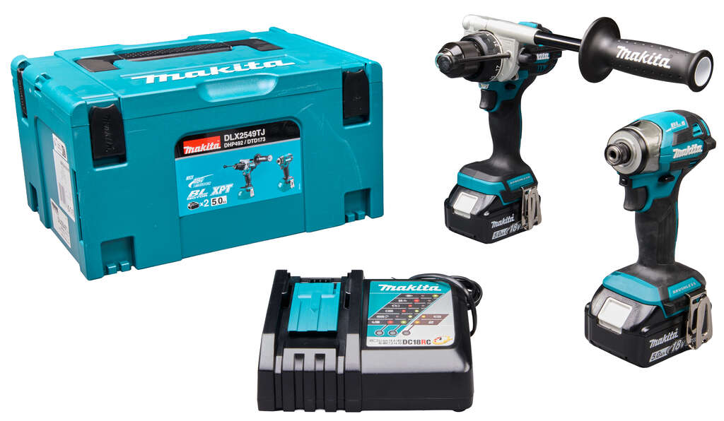 Makita DLX2549TJ Kit combin&eacute; LXT 18 V : perceuses-visseuses &agrave; percussion sans fil, 2 batteries 18 V 5,0 Ah et chargeur rapide dans un coffret Mbox