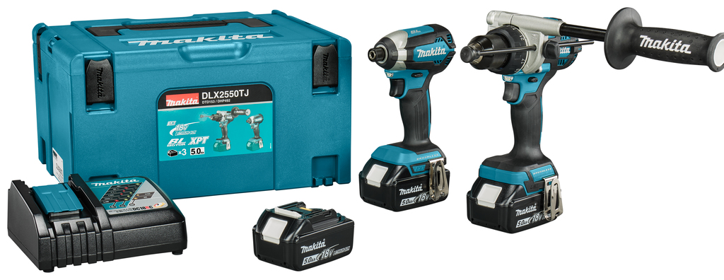 Makita DLX2550TJ Ensemble combiné DHP492 (perceuse-visseuse à percussion sans fil) + DTD153 (visseuse à percussion sans fil) 18 V, 5,0 Ah Li-ion chez Mbo