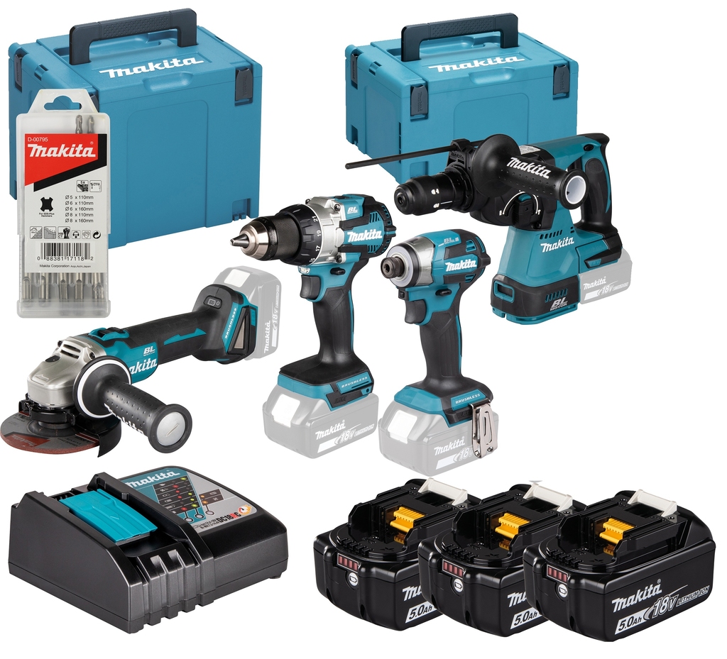 Makita DLX4196JX1 Ensemble combiné DDF489|DTD173|DHR243|DGA504 18 V 5,0 Ah Li-ion dans une M-Box