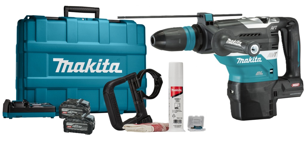 Makita HR005GU201 Marteau combin&eacute; XGT 40 V Max avec 2 batteries de 4,0 Ah, chargeur rapide et &eacute;metteur AWS en mallette