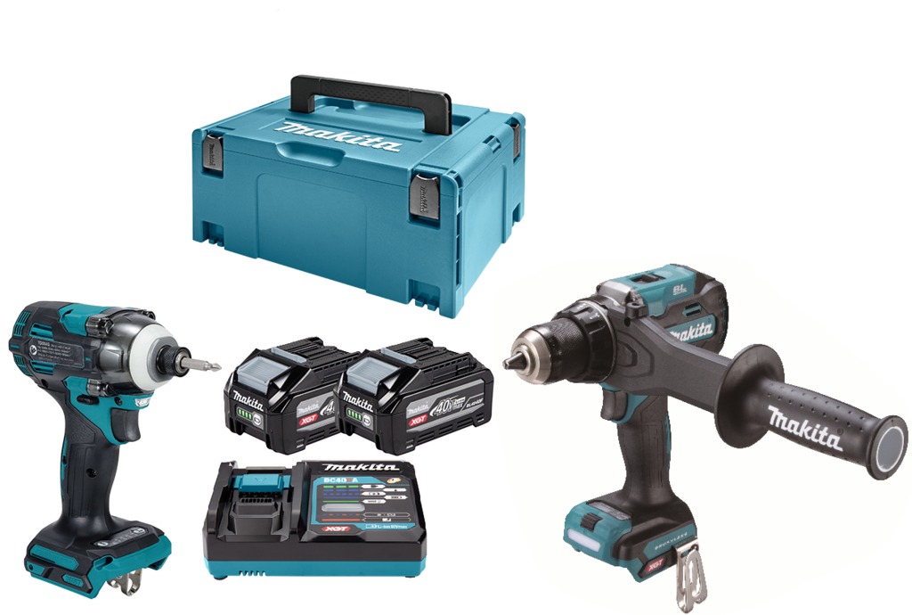 Makita DK0256G201 Kit combin&eacute; XGT 40 V Max comprenant une perceuse-visseuse &agrave; percussion, 2 batteries de 4,0 Ah et un chargeur rapide dans un coffret Mbox