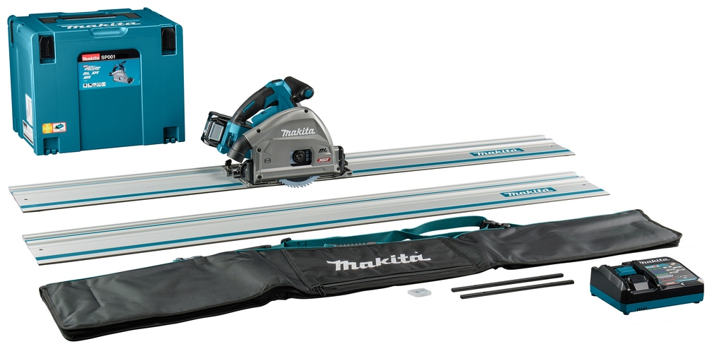 Makita SP001GU102 XGT 40V Max scie circulaire sans fil 165 mm avec &eacute;metteur AWS 2x rail de guidage 1500 mm jeu de bandes dynamom&eacute;triques et sac 1x batterie 4.0Ah et chargeur rapide en mallette