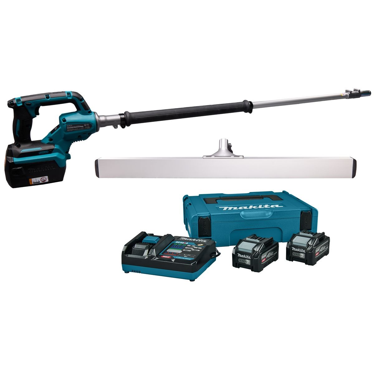 Makita VL001GU201 Truelle vibrante sans fil XGT 40 V Max, 900 mm, avec 2 batteries BL4040F de 4,0 Ah, un chargeur rapide et une truelle de finition dans un coffret Mbox