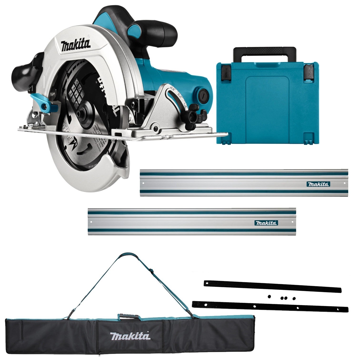 Makita HS7601JSET HS7601J Scie circulaire 190 mm + 2 x r&egrave;gle 1500 mm + bandes de couplage + sac