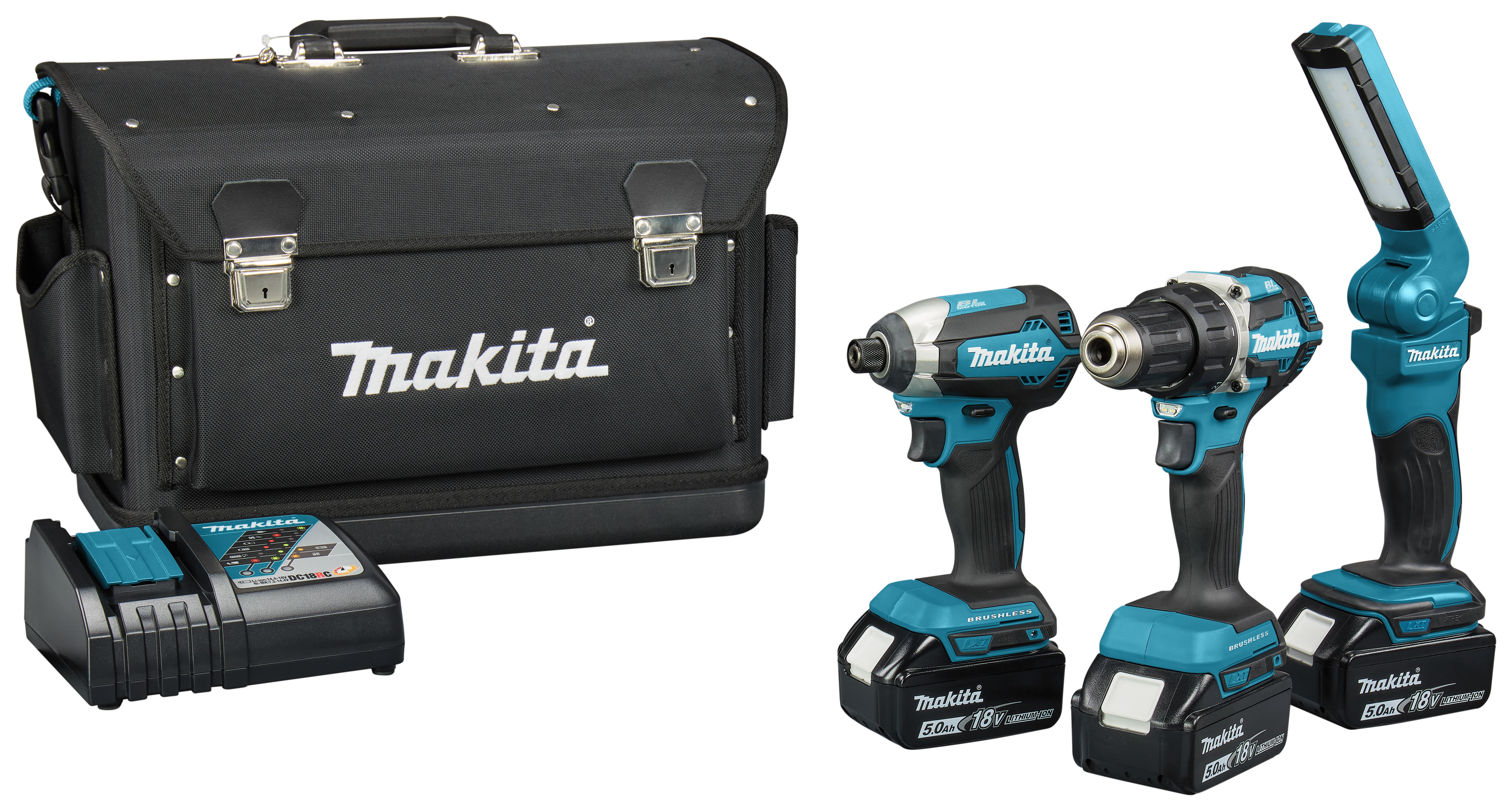 Makita DLX3090TX1 Kit combiné 18V 5.0 AH Li-ion + perceuse sans fil DDF484 + perceuse à percussion DTD153 avec 3 batteries + 5 ans de garantie !