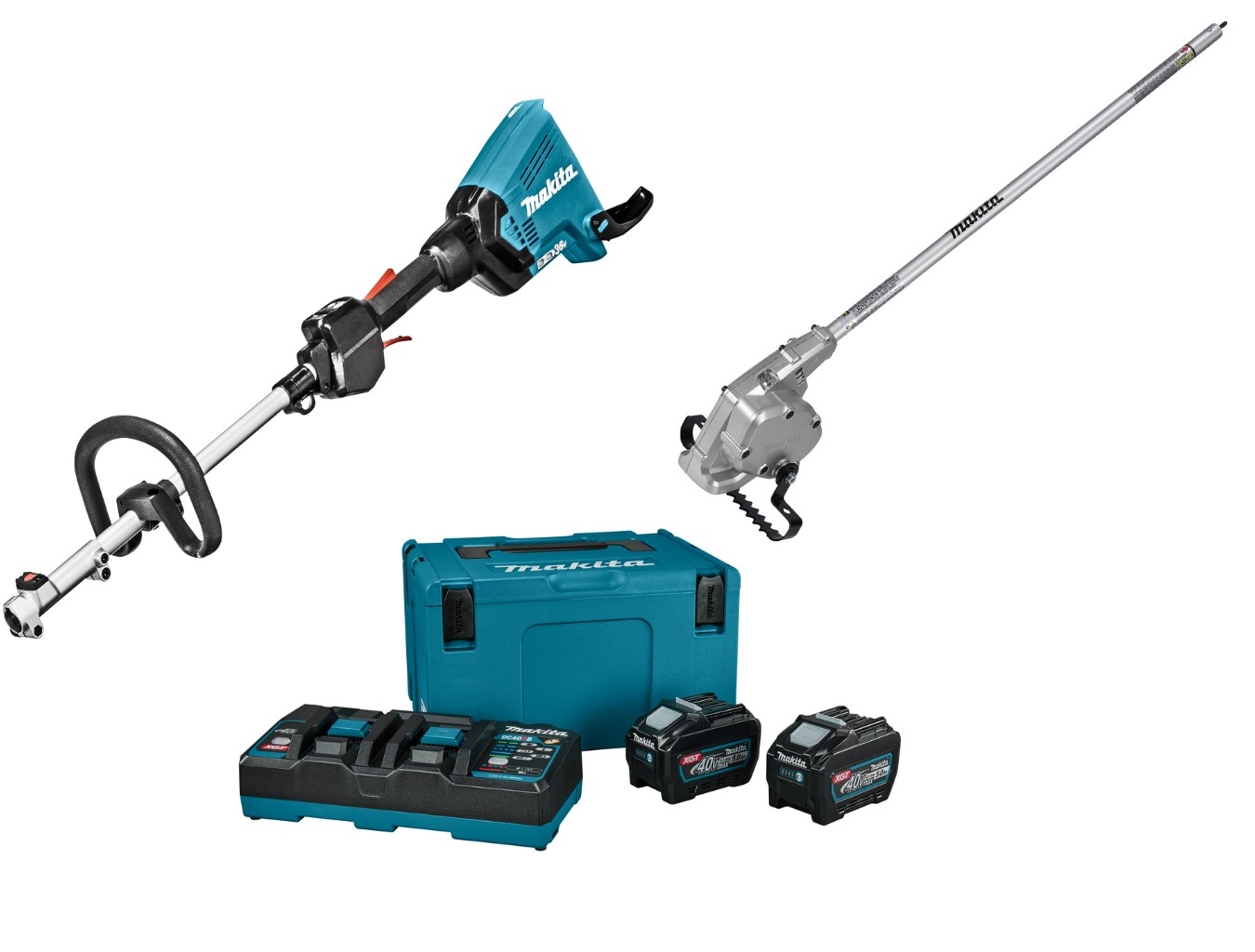 Makita DUX60T4NL1 Accu Combisystem Poignée en D 2 x 18V + Attachement Bineuse + Kit de démarrage LXT DC18RD + 4x BL1850B