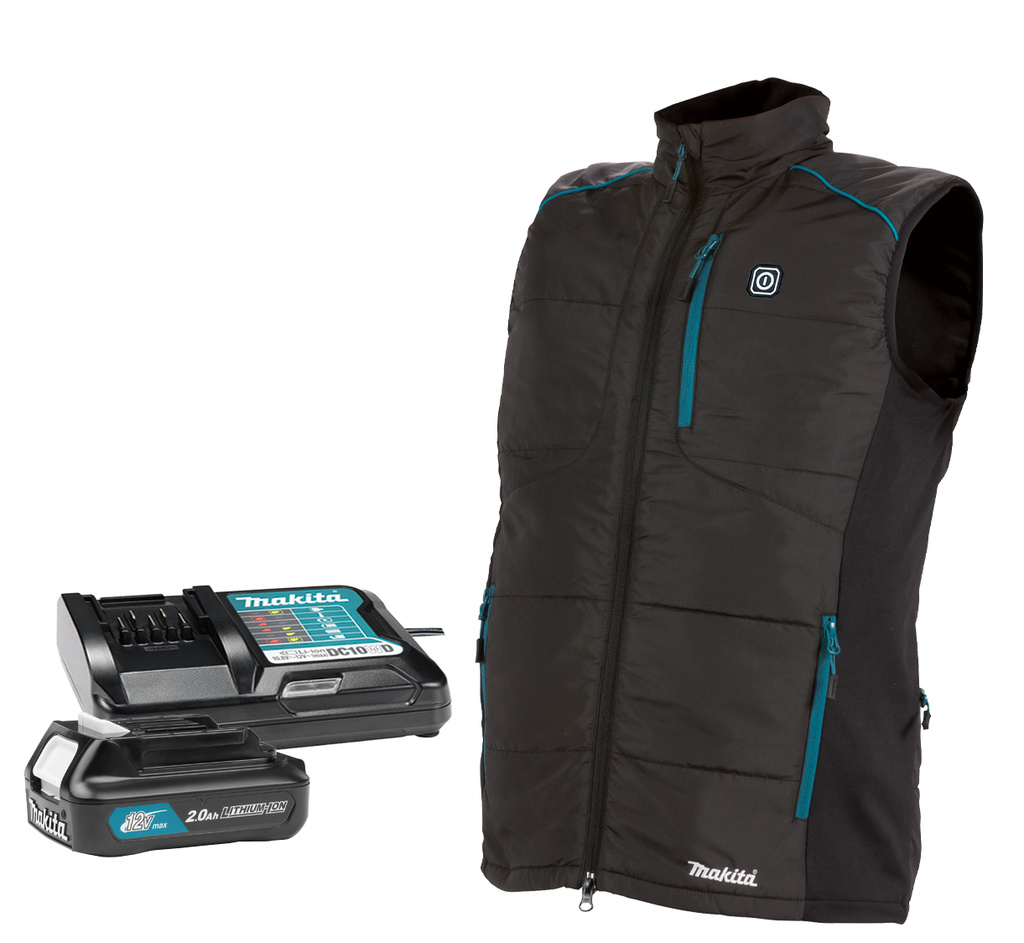 Makita CV102DA1SNL1 Gilet chauffant S Batterie 12V 2.0 Ah (1 st), chargeur et adaptateur de veste, en boîte