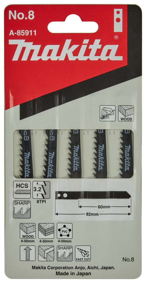 Makita Accessoires A-85911 Lame de scie sauteuse NO8 5 pièces