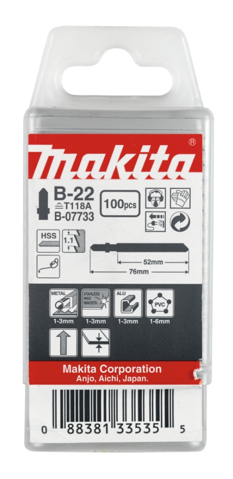 Makita Accessoires B-07733 Lame de scie sauteuse B22 100 pièces
