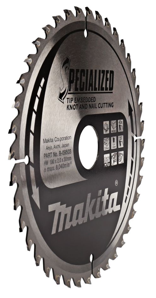 Makita Accessoires B-09503 Embedded Tip Lame de scie circulaire Bois (nœud/clou) 190x30x2,0 40T 25g