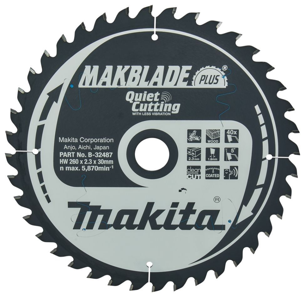 Makita Accessoires B-32487 Lame de scie à tronçonner Bois Makblade-Plus 260x30x2.3 40T 5°