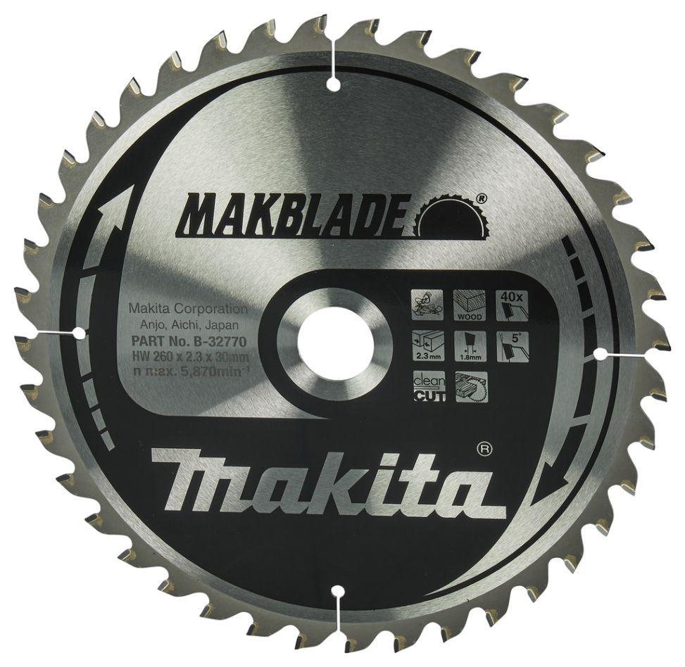 Makita Accessoires B-32770 Lame de scie à tronçonner pour bois 260x30x2.3 40T 5°