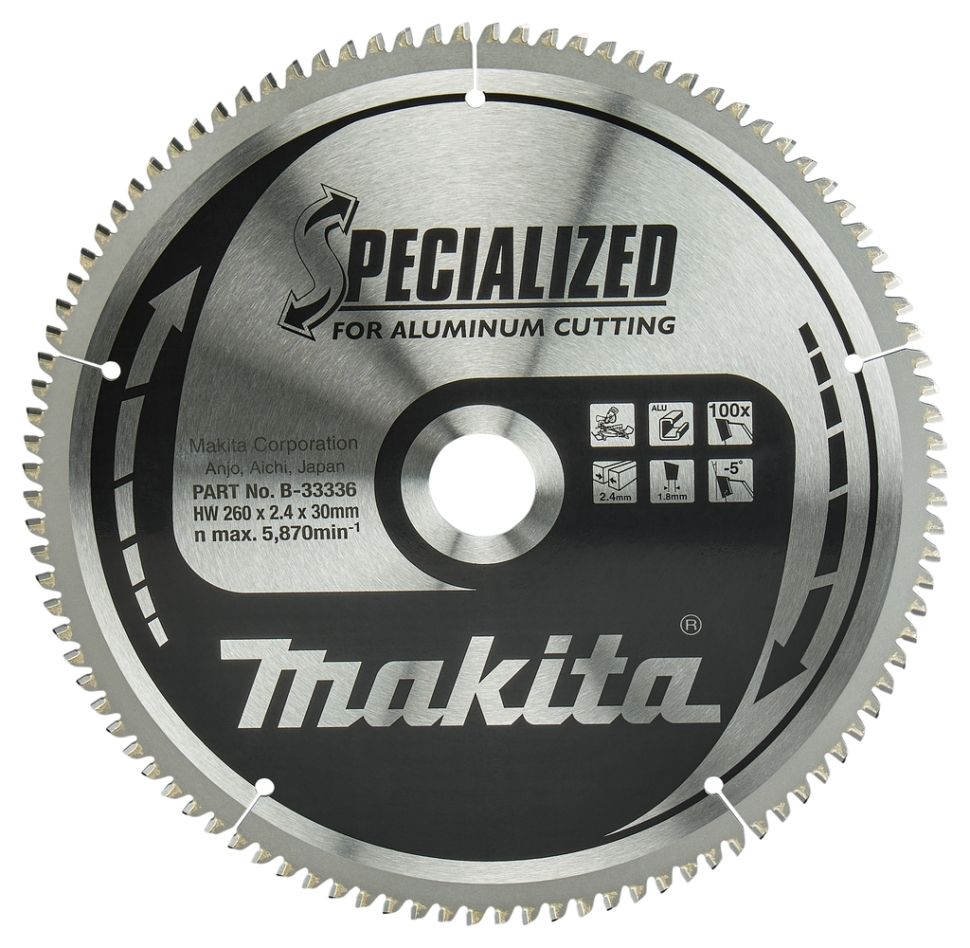 Makita Accessoires B-33336 HM-Lames carbures Spec. Aluminium 260 x 30 x 100T