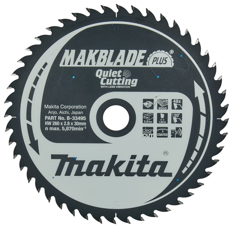 Makita Accessoires B-33495 Makblade-Plus 260x30x2.8 48T 20g