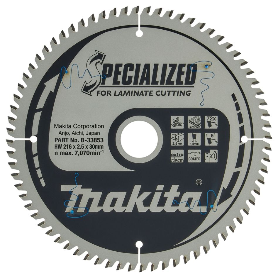 Makita Accessoires B-33853 Lame de scie à tronçonner Specialized Laminate TCG 216 x 30 x 2,5 mm T72