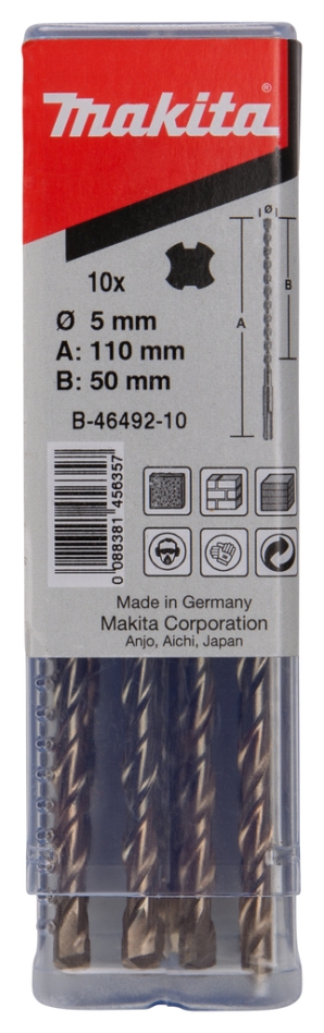 Makita Accessoires B-46492-10 P2S : Foret SDS-PLUS 5x110mm10pcs