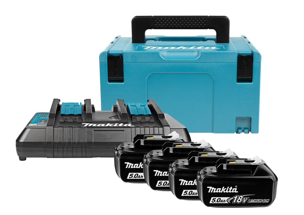 Makita Accessoires 197626-8 Kit de démarrage - 4 x Batterie BL1850B 18V 5.0Ah + Chargeur Duo DC18RD dans MBox 3