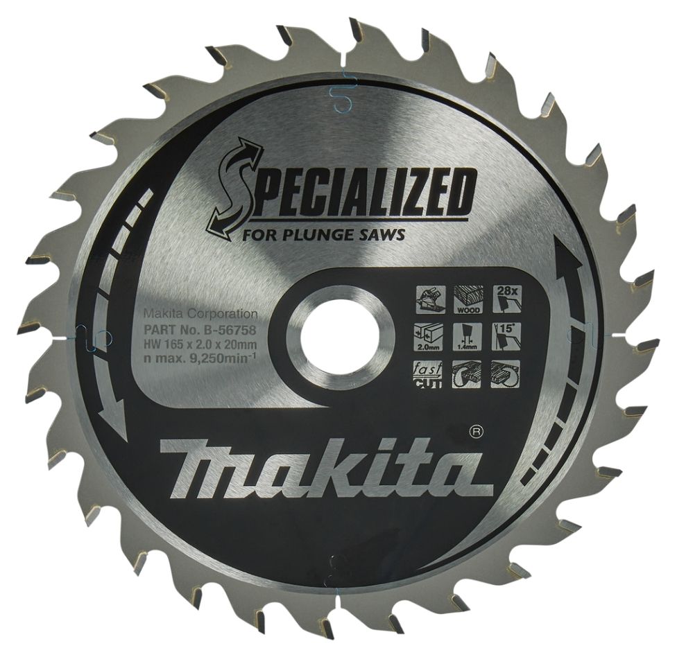 Makita Accessoires B-56758 Lame de scie spécialisée HM 165 x 20 x 28T épaisseur 1.40mm