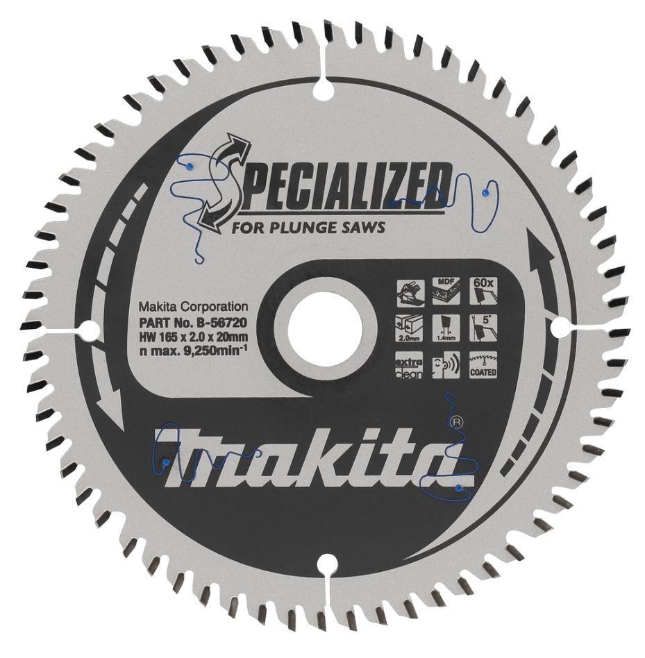 Makita Accessoires B-56786 Lame de scie spécialisée HM 165 x 20 x 60T épaisseur 1.40mm