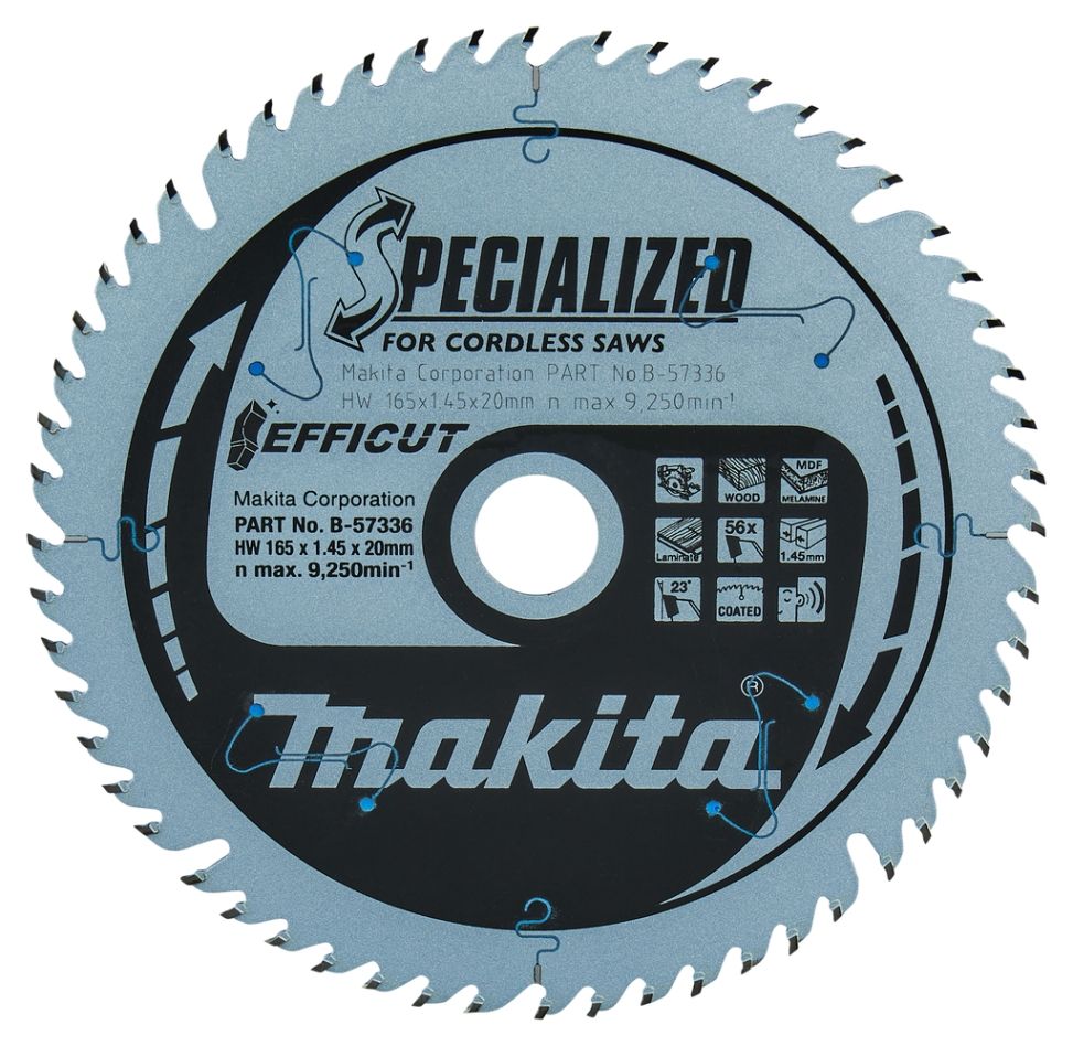 Makita Accessoires B-57336 Lame de scie HM efficace 165 x 20 x 56T épaisseur 1mm