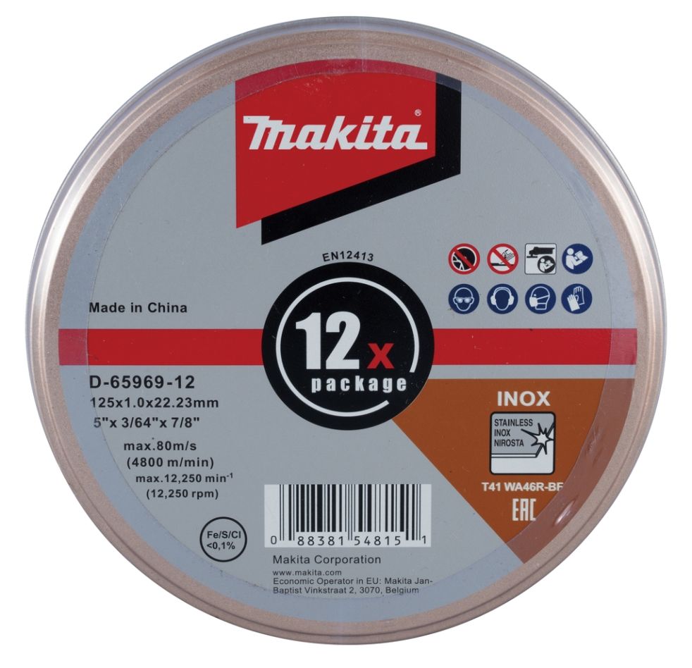 Makita Accessoires D-65969-12 Disque à tronçonner 125mm en acier inoxydable Par boîte 12 pièces