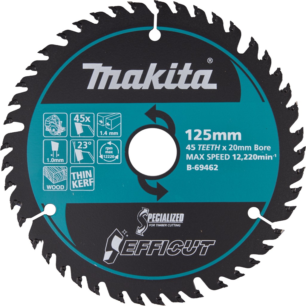 Makita Accessoires B-69462 Lame de scie circulaire HM Efficut pour bois 125 x 20 x 1,4 mm, 45 dents