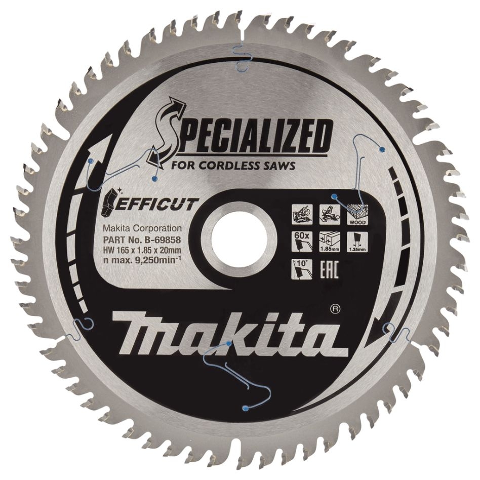 Makita Accessoires B-69864 Lame de scie à tronçonner Bois Efficut 165 x 20 x 1.85 60T