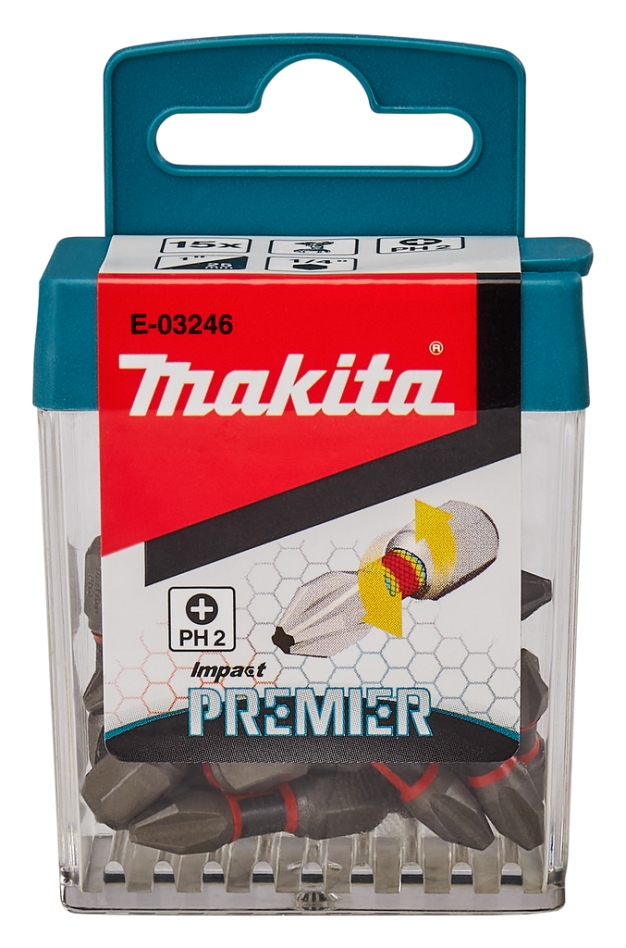 Makita Accessoires E-03246 Embouts de vis à choc PH2x25mm XTT Impact Premier par 15 pièces
