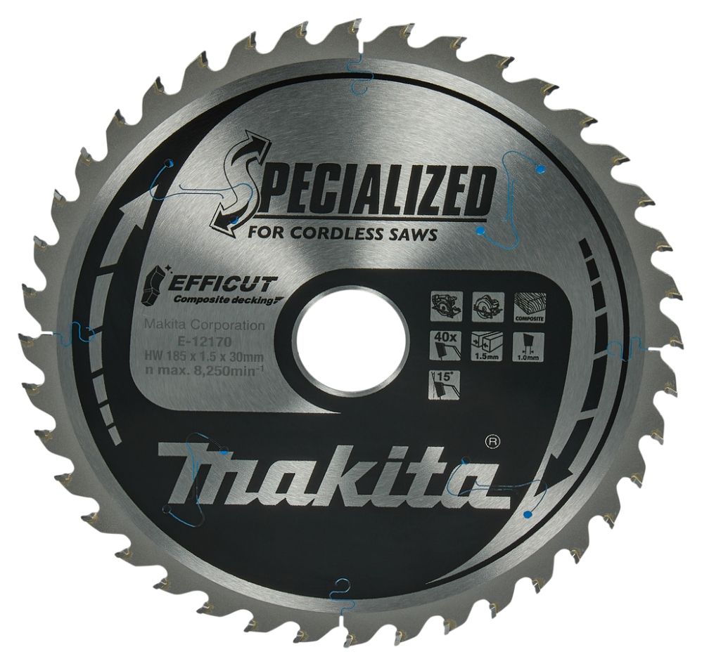 Makita Accessoires E-12170 Lame de scie circulaire WPC Efficut 185x30x1,5 40T 15g