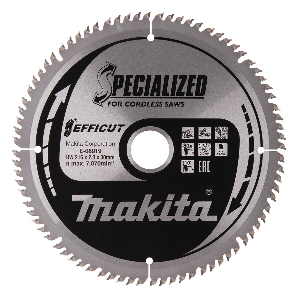 Makita Accessoires E-08919 Lame de scie &agrave; tron&ccedil;onner HM Efficut pour bois 216 x 30 x 2,0 mm T80