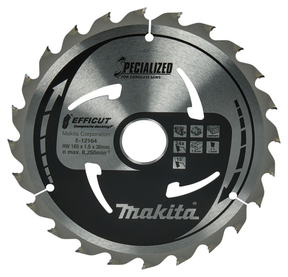 Makita Accessoires E-12164 Lame de scie circulaire WPC Efficut 185x30x1,5 24T 15g