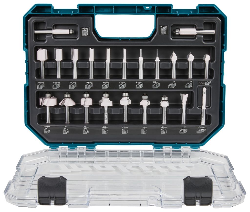 Makita Accessoires D-74778 Set de fraisage 8mm 22 pièces en coffret plastique