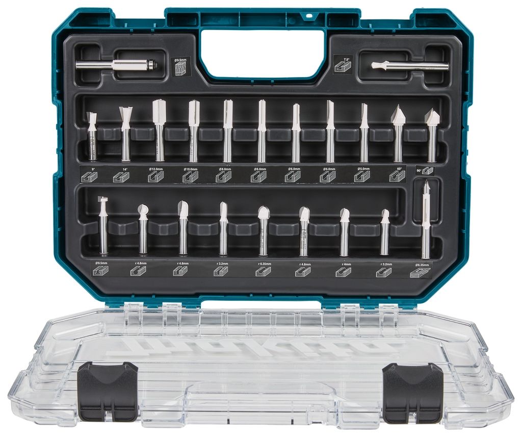 Makita Accessoires D-74784 Set de fraisage 8mm 22 pièces en coffret plastique