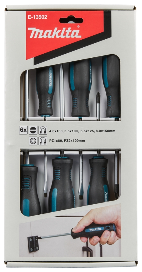 Makita Accessoires E-13502 Jeu de tournevis 6 pièces PZ/SL PZ1/PZ2/SL4/SL5.5/SL6.5/SL8