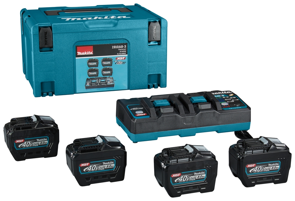 Makita Accessoires 1910A8-3 Kit de démarrage XGT DC40RB Duo chargeur + 4 x Batterie BL4080F 40V max 8.0Ah en MBox