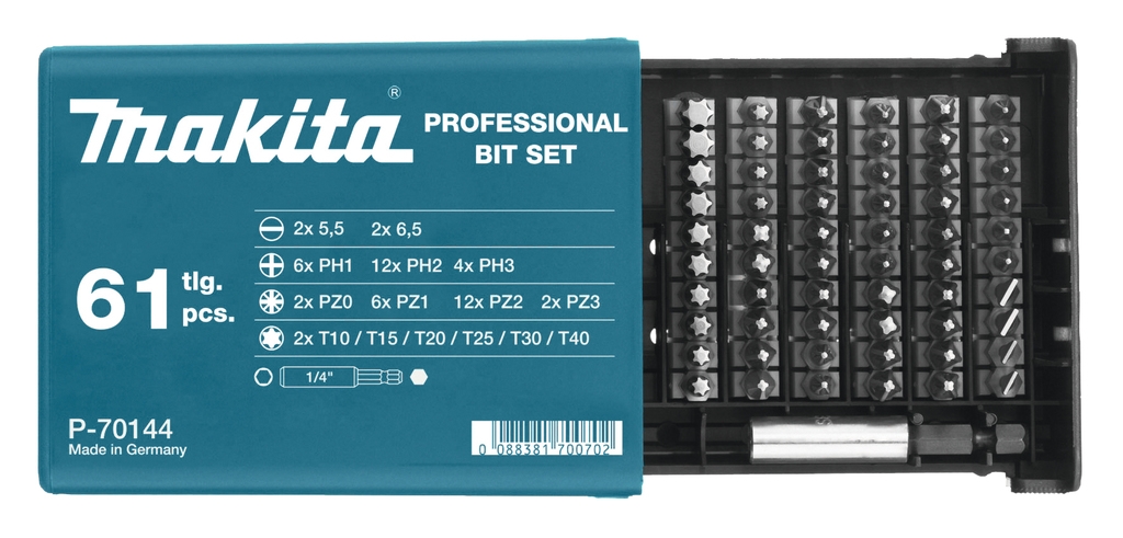 Makita Accessoires P-70144 Jeu d''embouts de 61 pièces en boîte en plastique de haute qualité