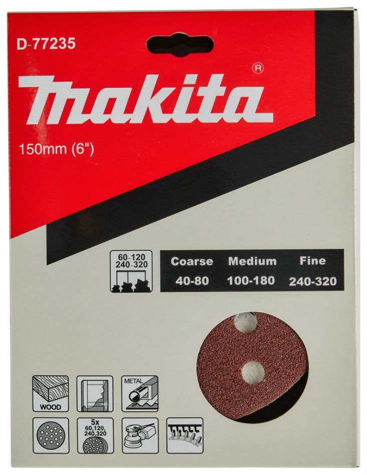 Makita Accessoires D-77235 Disque de ponçage 150 mm Rouge Velcro Par 20 Pièces