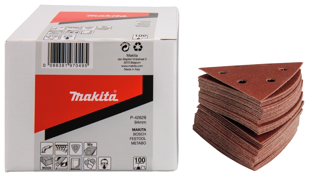 Makita Accessoires P-42628 feuille abrasive 3-K 94 K100 Velcro rouge 50 pièces