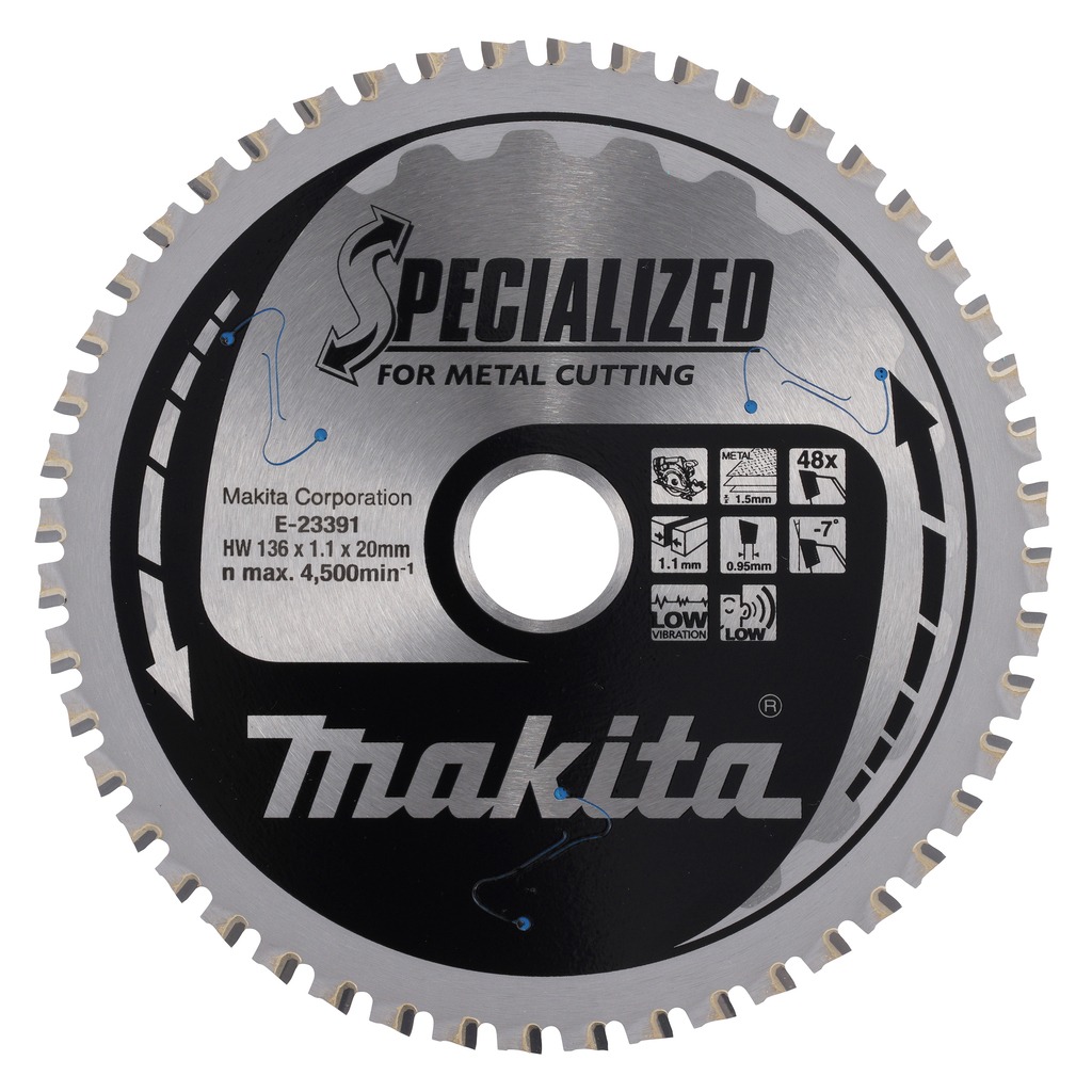 Makita Accessoires E-23391 Lame de scie circulaire sp&eacute;cialis&eacute;e T&ocirc;le d'acier fine 136x20x1.1 48T -7g