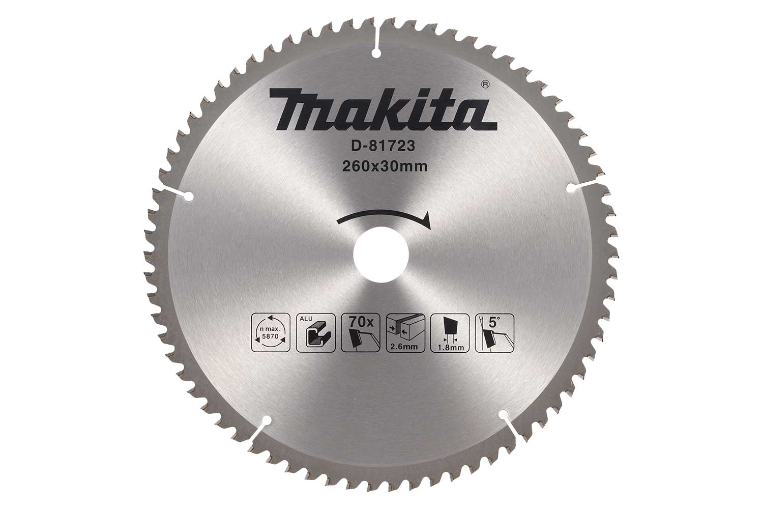 Makita Accessoires D-81723 HM Lame de scie circulaire aluminium 260x30 70T 5g