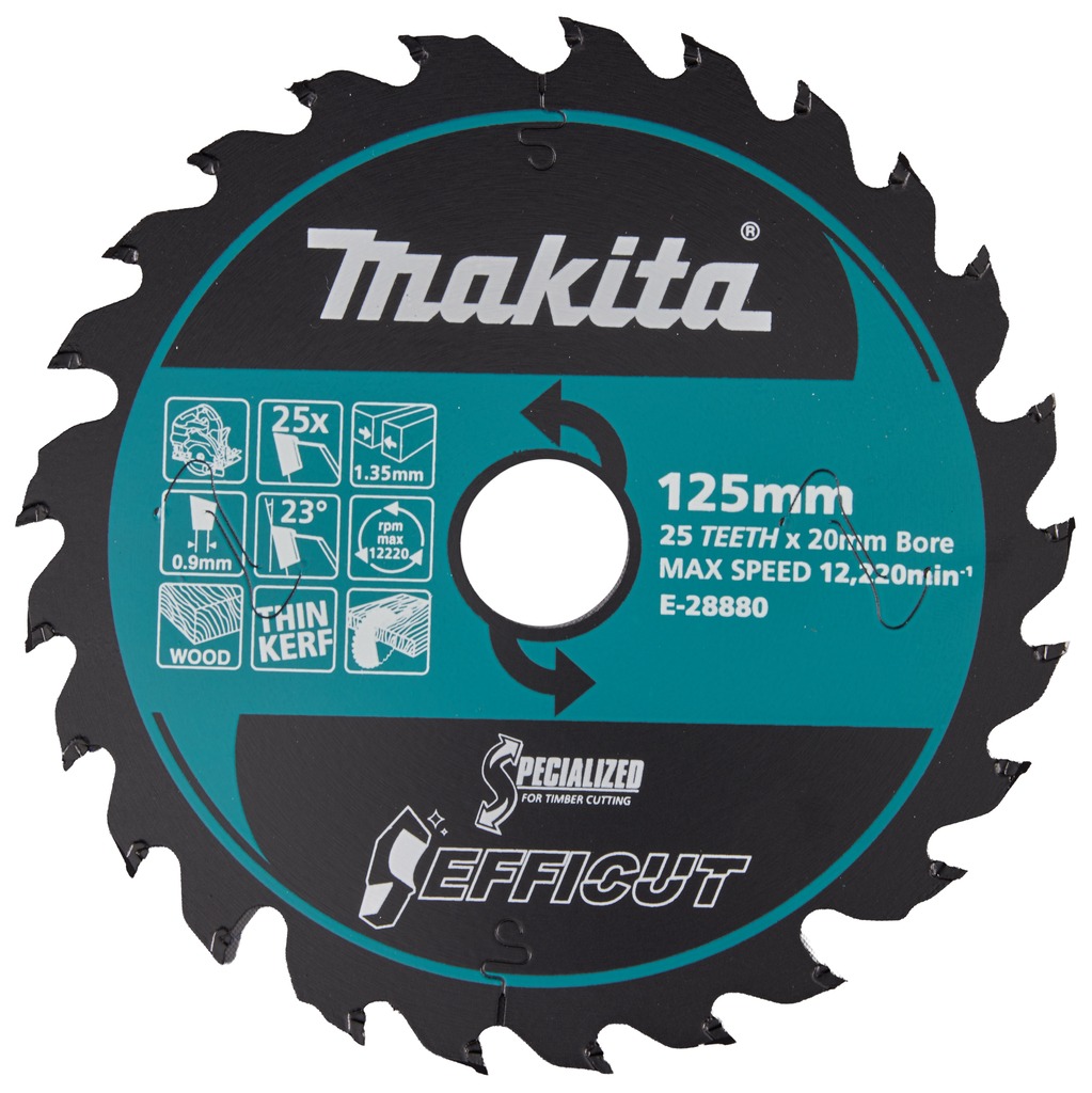 Makita Accessoires E-28880 Lame de scie circulaire HM Efficut pour bois 125 x 20 x 1,35 mm, 25 dents