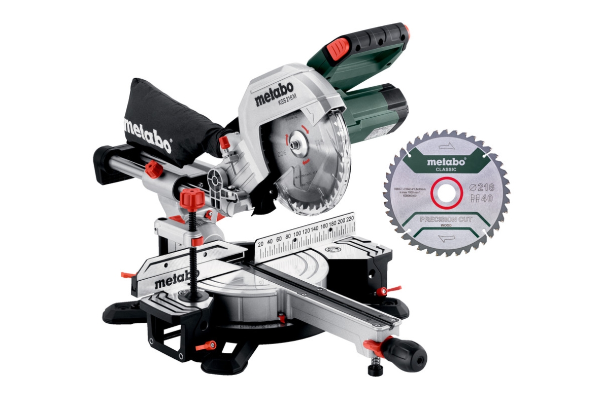 Metabo 613216900 Scie à onglets coulissante KGS 216 M + lame de scie supplémentaire
